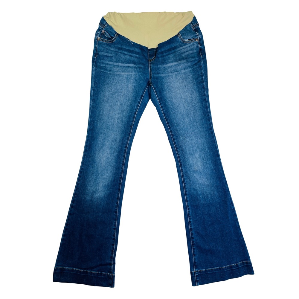 Indigo Blue Maternity Flare Leg Jeans Medium Wash Full Belly Panel Size M 30